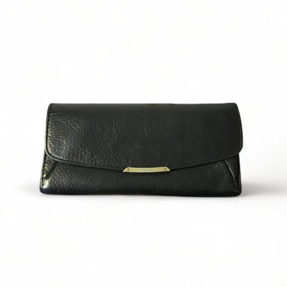 VINTAGE - COACH BLACK ENVELOPE WALLET BLACK/BLACK FRONT SNAP LOCK - Picture 1 of 3